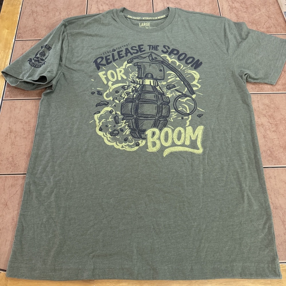 Zero Foxtrot Afterlife Club T Shirt Mens Size Large Green Release The Spoon Boom